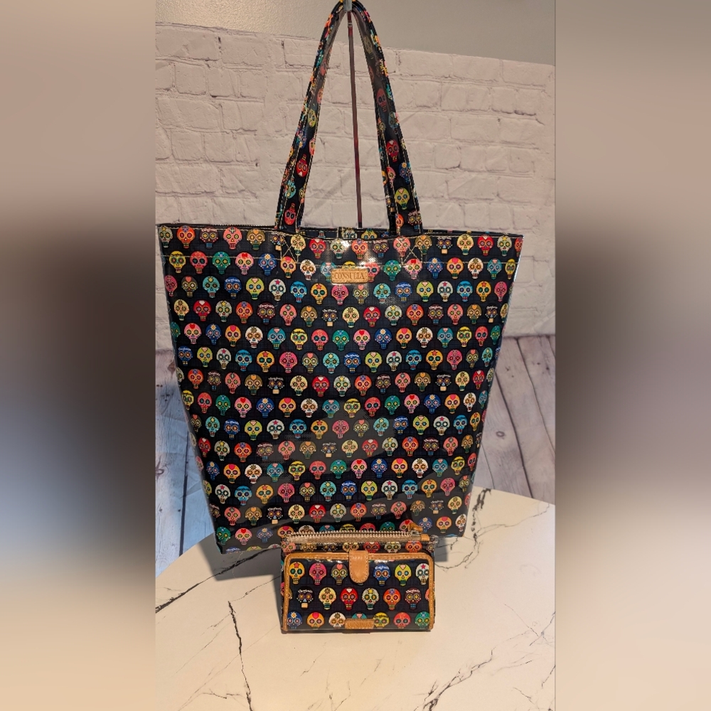 Consuela Wristlet Wallet And Tote Sugar Skull Pattern Set - Picture 1 of 16